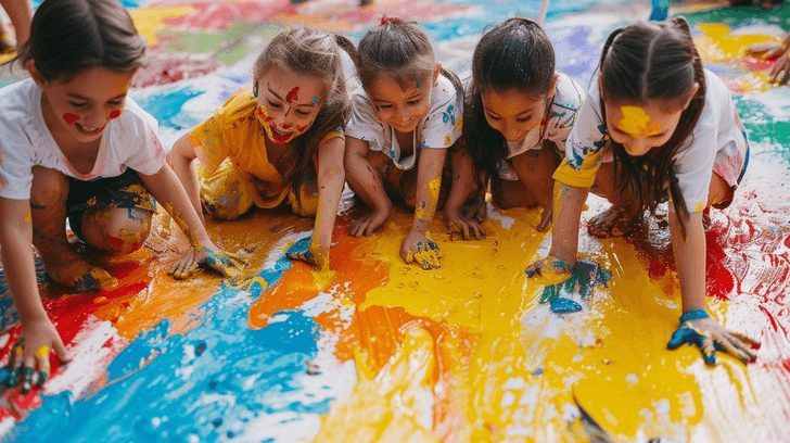 Kids painting with colorful hands