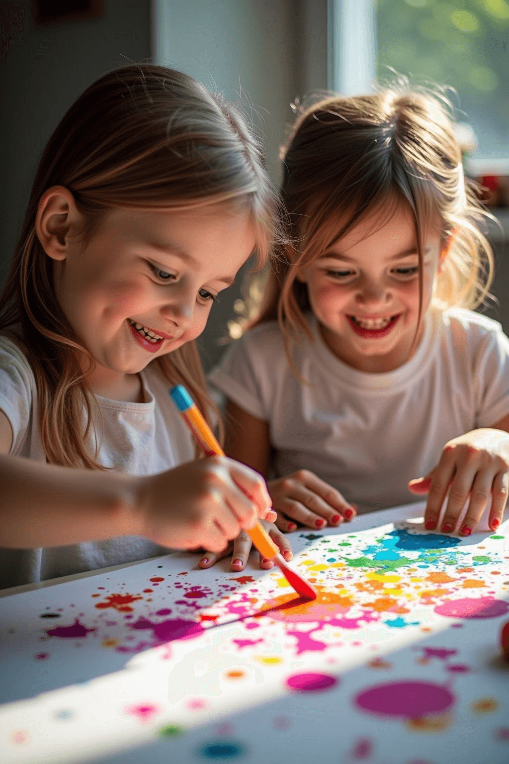 Two kids painting together